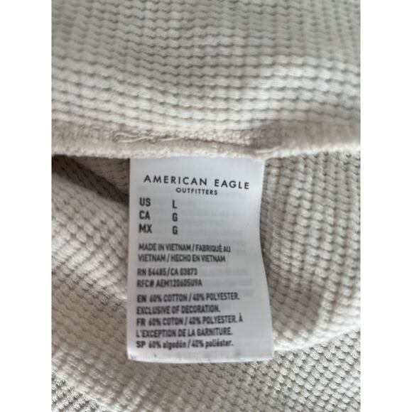American Eagle Thermal Shirt Mens‎ Large Henley Raglan Sleeve Waffle Weave Knit - Picture 8 of 10